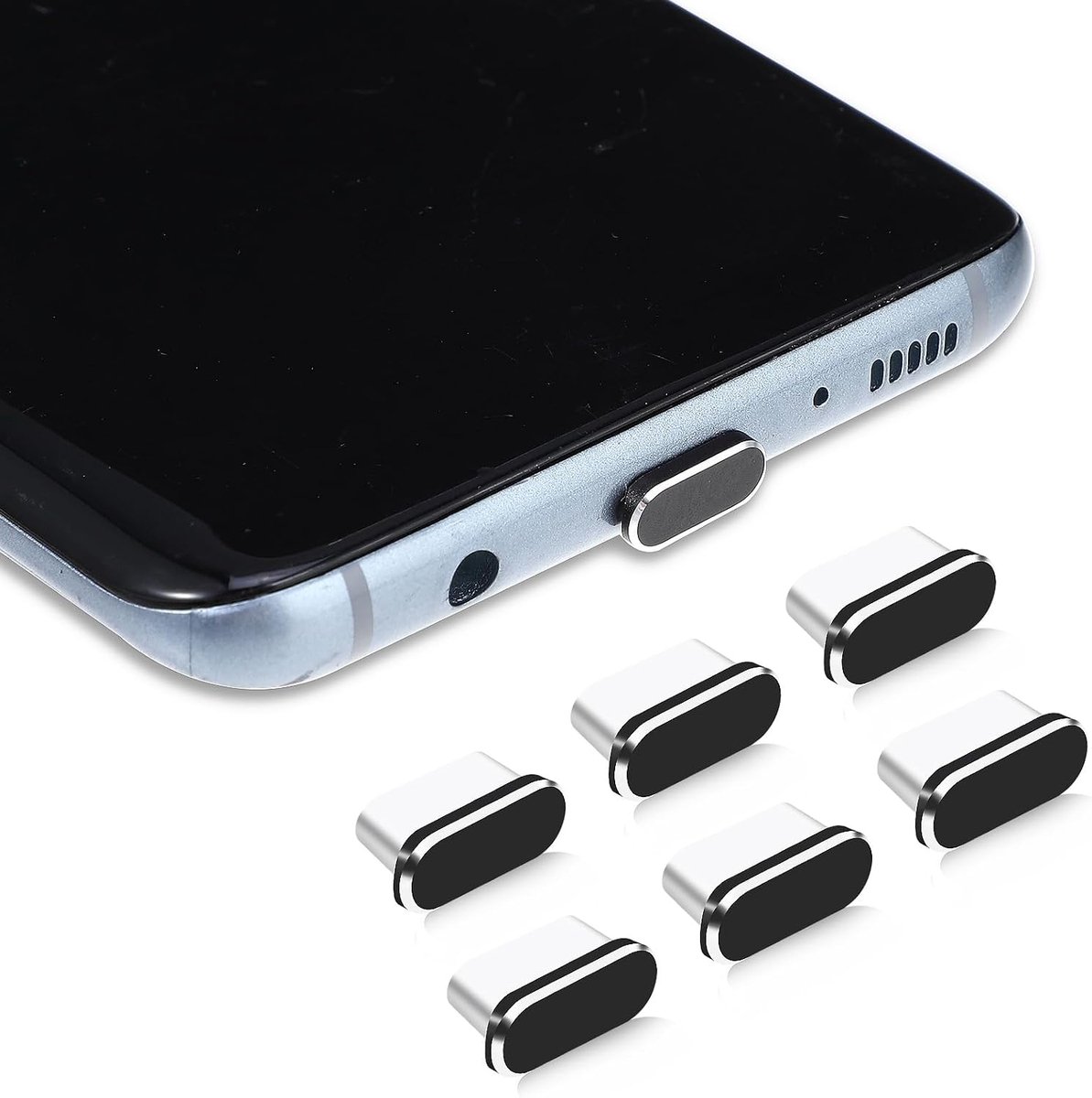 SnelShoppen - 6 Pack Type C Stofplug USB C Antistofplug Deksel Oplaadpoort Caps Telefoon Charms Vuilbescherming Geschikt voor Smartphones