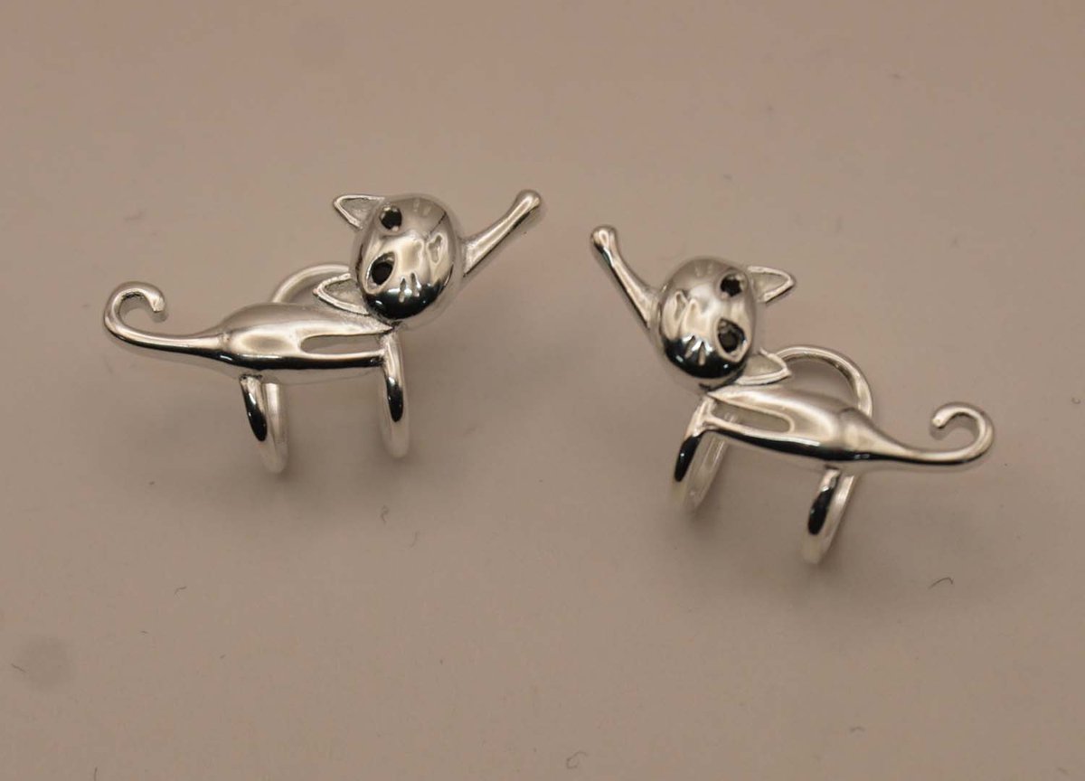 Sterling zilveren oorklem katten - zilveren ear cuff poezen - leuke klem voor op schelp van oor van een huisdier kat - sierlijke oorkemmetjes voor schelpen van oor poesjes