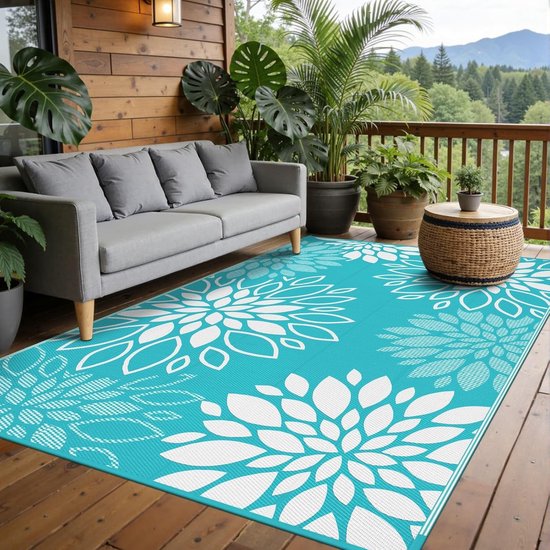 Outdoor Kleed - Tuinkleed Waterdicht - Buiten Leven - Omkeerbaar Design - 150 x 240 cm - Blauw Groen van OutDoor — afbeelding 3