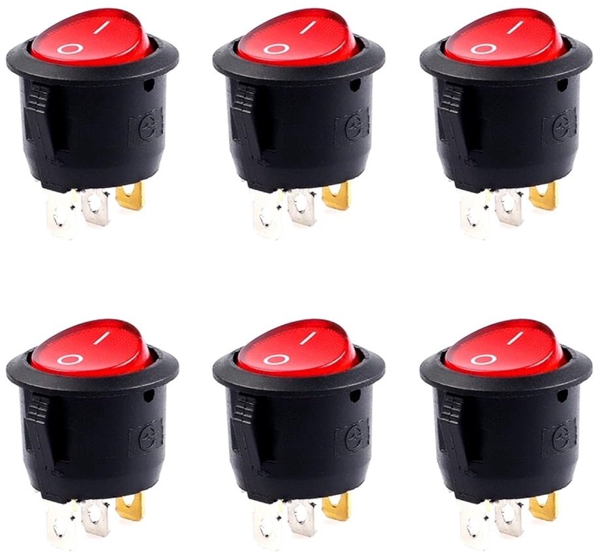 SnelShoppen - 6 Stuks Ronde Schakelaar ON OFF met Rode LED Verlichting - 6A 250V, 10A 125V AC - KCD1 3-Pins Rocker Schakelaar - Ideaal voor Elektronic
