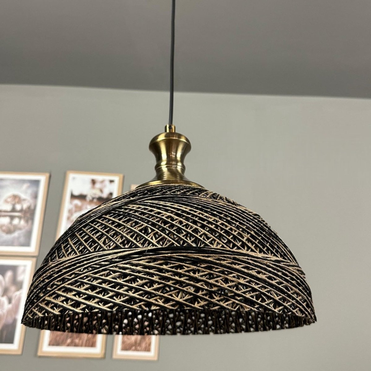 Bamyum Yimpi hanglamp Ø30 cm, hanglamp vintage, industrieel van stof E27, woonkamerlamp hangend, eettafel, keukenlamp donkerbruin