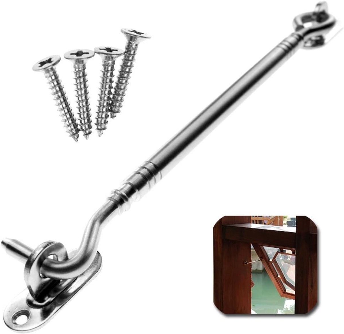SnelShoppen - 8" Rvs Deursluiting met Haak en Oog voor Schuurpoort, Tuindeur, 10mm Diameter, Inclusief Schroeven, Stevig en Duurzaam