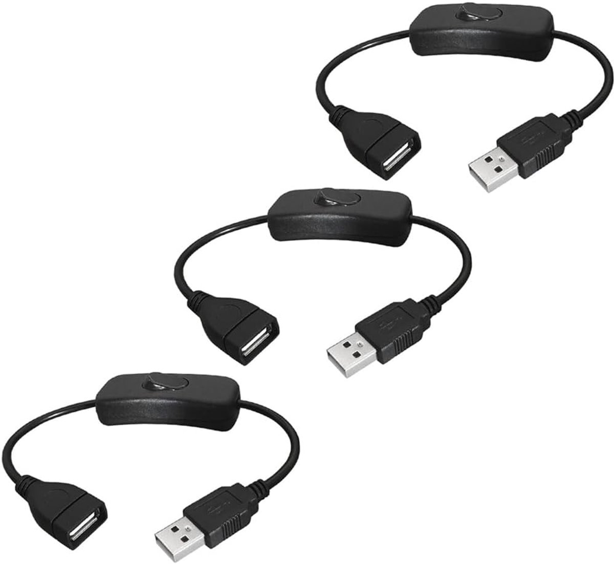 SnelShoppen - 3-delige USB male naar female verlengkabel met aan/uit schakelaar, USB verlengkabel met toggle switch voor autorij recorder, LED bureau