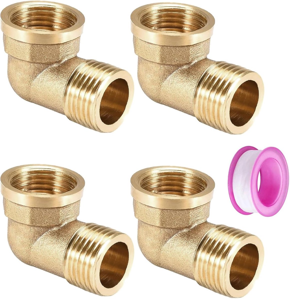 SnelShoppen - 4 Stuks 3/4 Inch Messing Hoekverbinding 90 Graden, 3/4" IG/AG, DN 20 Pijpverbinding, Sanitair Aansluitstukken voor Waterleidingen
