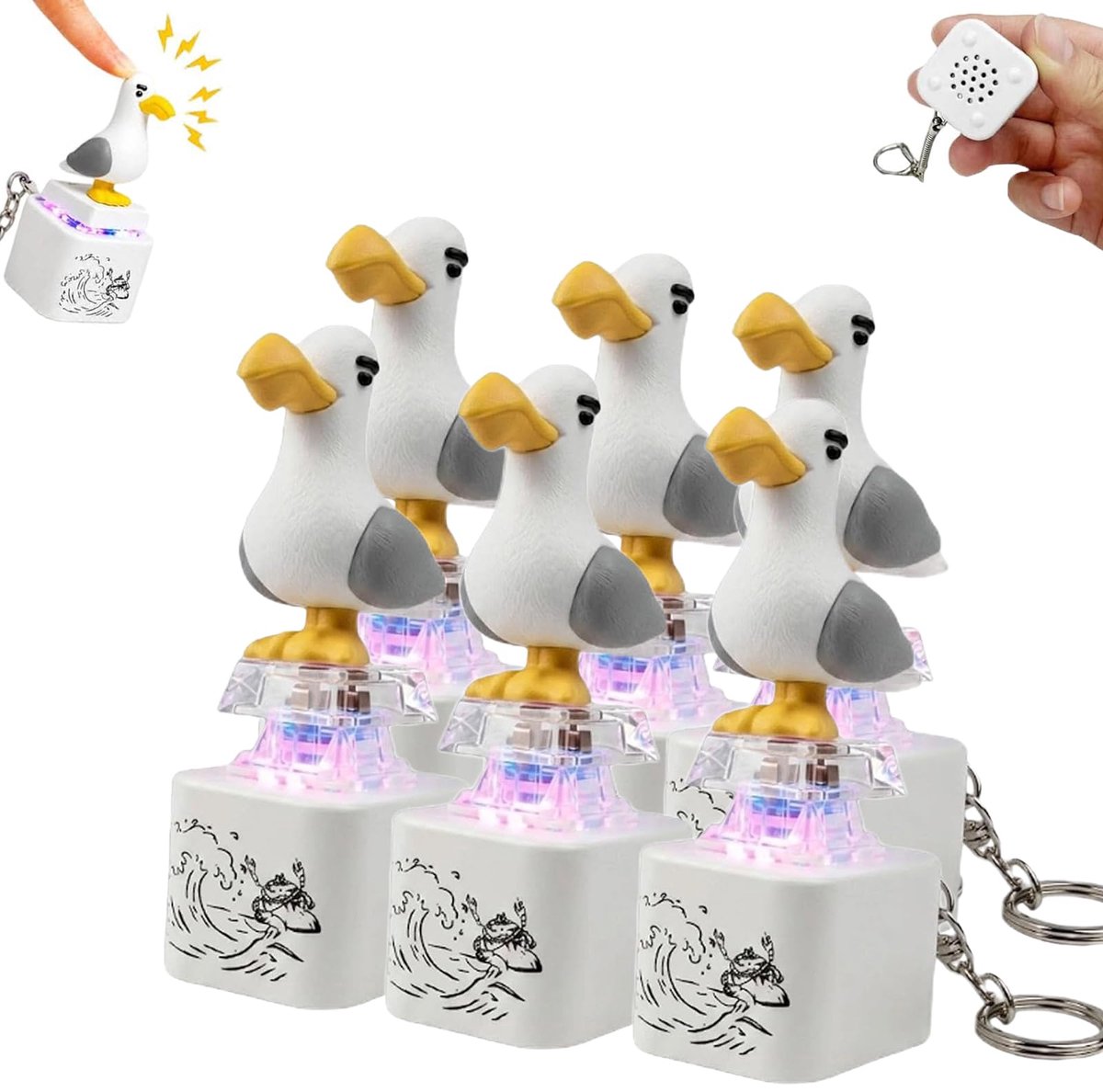 Namajunas - 6 stuks Sleutelhanger met lichtgevende meeuwknop en piepend geluid - Oplaadbaar - Leuke kleine speeltjes - Kinderspelletjes - Kinder Cadeautje - Verjaardag scadeau - Back to school