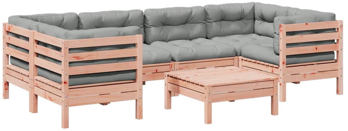 vidaXL 7-delige - Loungeset - met - kussens - massief - douglas - vurenhout grijs
