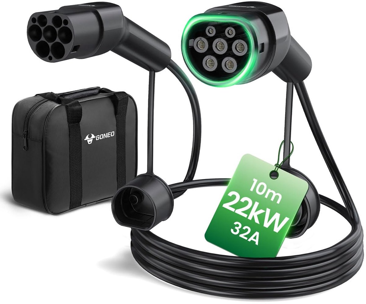 Oplaadkabel Type2 22kW 10M - 32A Driefasig Mode3 - IP54 Bescherming - Snelle laadtijd voor elektrische voertuigen - SnelShoppen