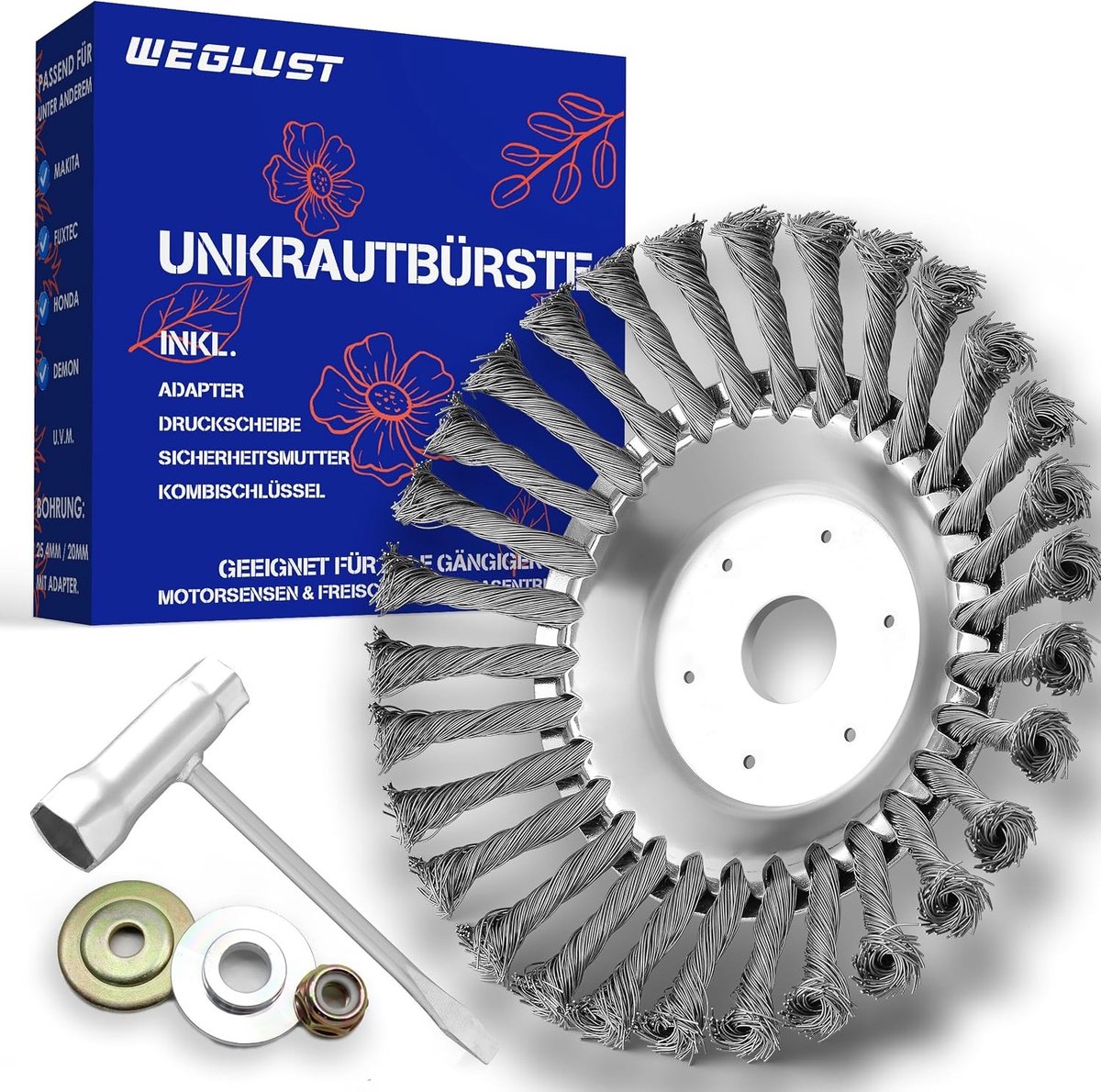 Onkruidborstel - 200 x 25,4 mm - Ronde Draadborstel voor Bosmaaier - Voor het Verwijderen van Onkruid en Mos
