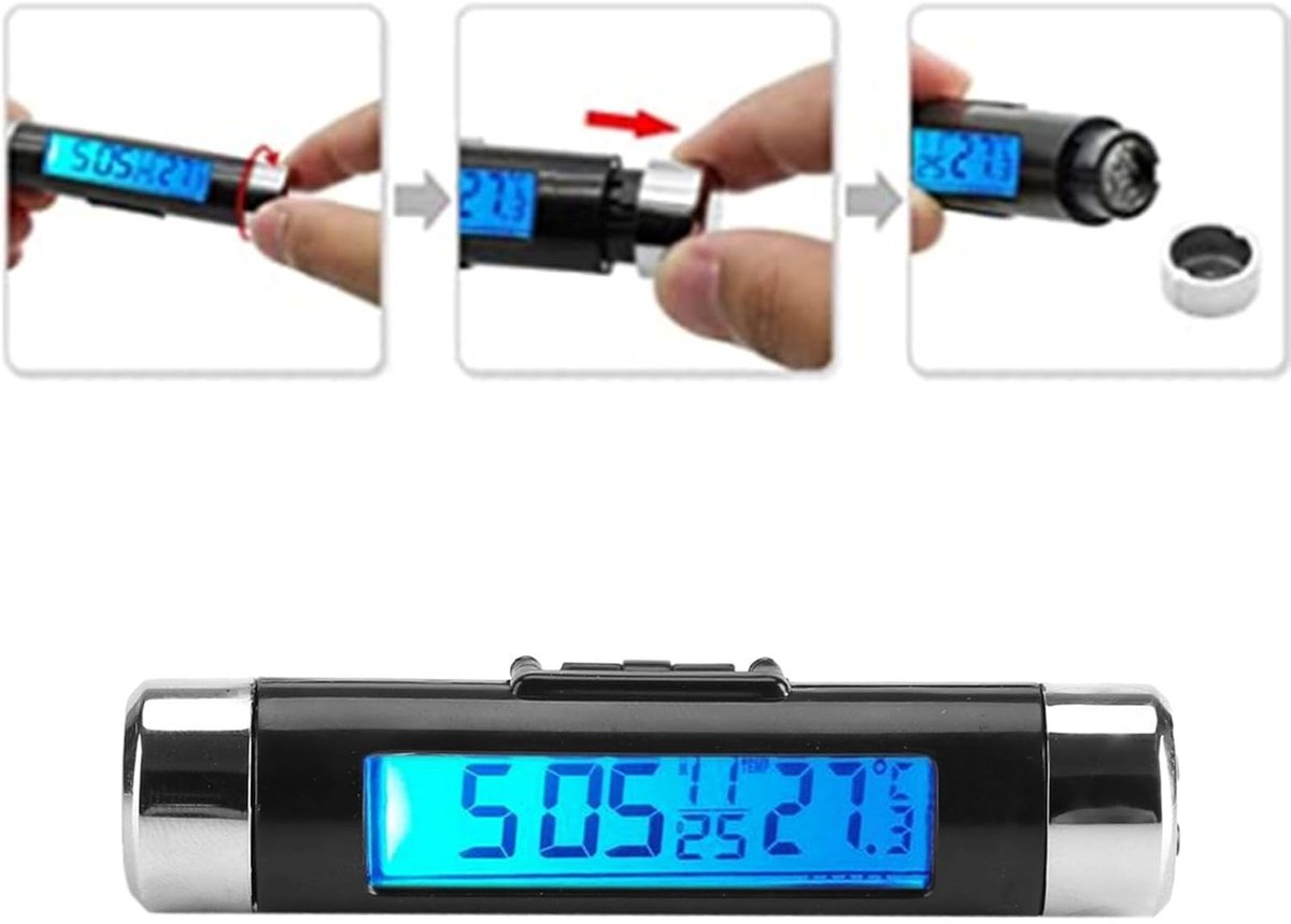 SnelShoppen - Digitale Auto Klok Thermometer met Achtergrondverlichting, LCD Temperatuurweergave voor Auto, Truck, Blauwe Achtergrond, Clip-On