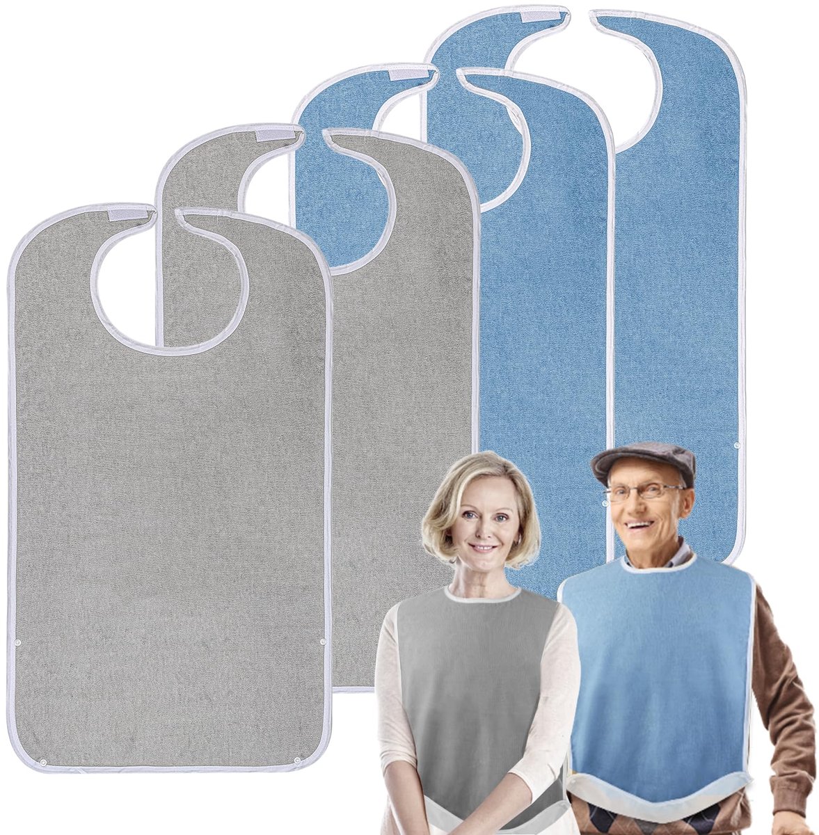 SnelShoppen - 4 Waterdichte Slabbetjes voor Volwassenen, Absorberende en Vuilafstotende Stoffen Slabbetjes met Klittenbandsluiting, Wasbaar en Herbrui