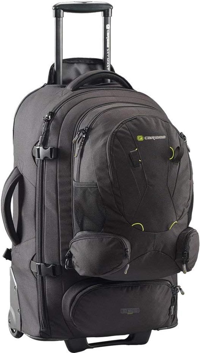 SnelShoppen - Caribee SkyMaster II 70 Liter Reis Trolley Koffer met Verwijderbare Rugzak en Rugzakfunctie, Zwart, 70 Liter, Reiskoffer