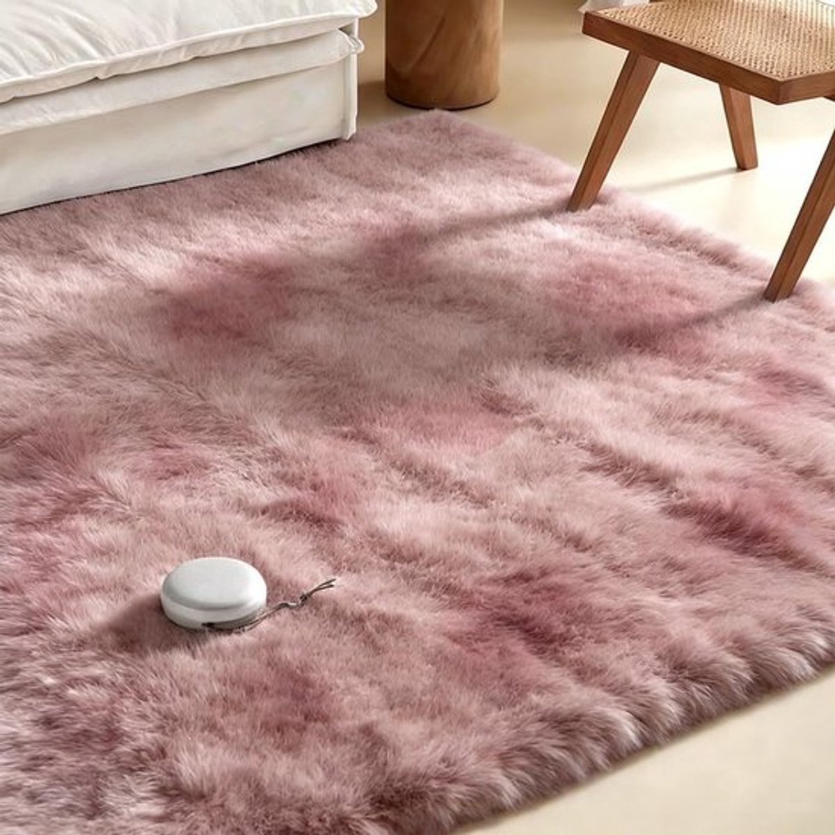 Moderne Fluffy Hoogpolige Wasbare Antislip Tapijt voor Woonkamer, Slaapkamer en Kinderkamer (Roze-Paars, 80 x 160 cm) - Comfortabel, Stijlvol en Duurzaam