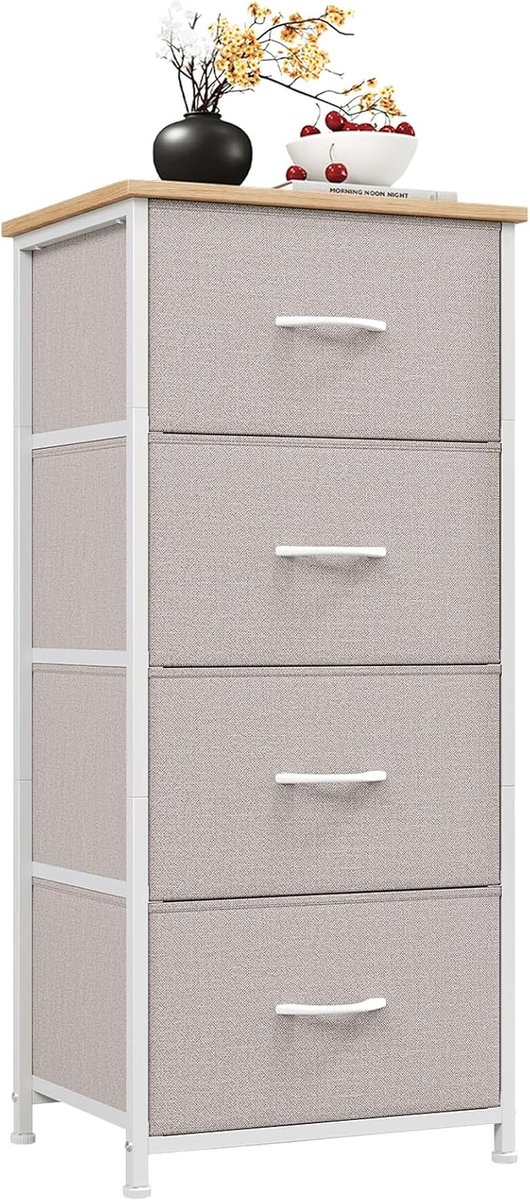 Ladeskast met stoflades - staalframe - asgrijs - ideaal voor slaapkamer - ShopVlot