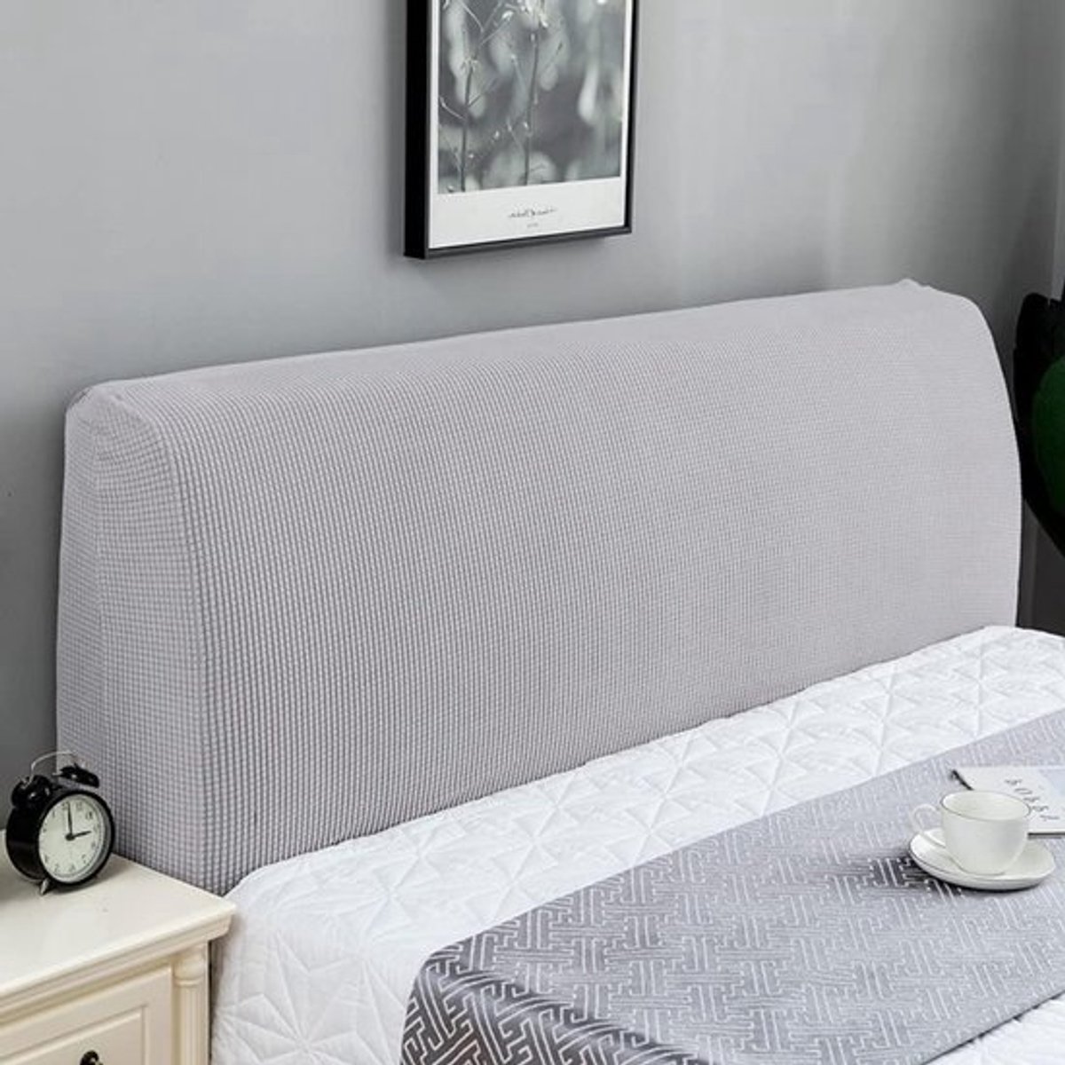 Verstelbare Hoofdbordhoes voor Bed - Stretch Hoes Geschikt voor Hoofdborden van 200-220 cm - Lichtgrijs, Ademend en Duurzaam