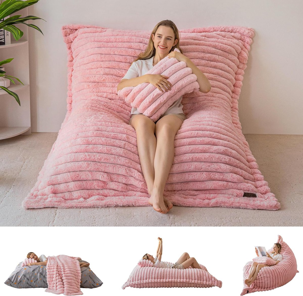 SnelShoppen - XXL Bean Bag Stoel voor Volwassenen en Kinderen - Fluffy Foam Vulling - 54 x 75 Inch - Comfortabele Zitzak voor Woonkamer, Slaapkamer, R