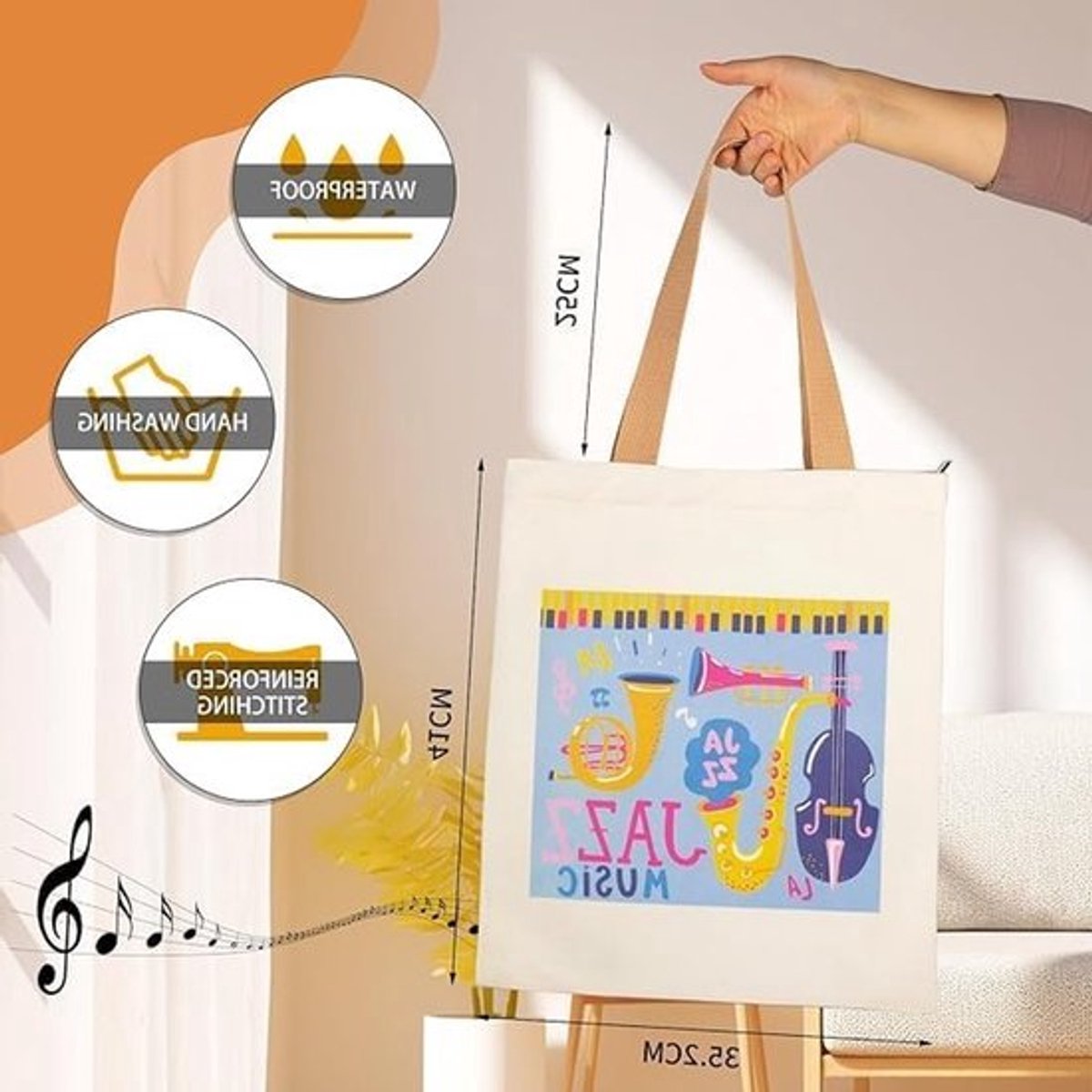 Duurzame Muziektas voor Boodschappen, Handig voor Muzieklessen en Reizen met Schouderriem