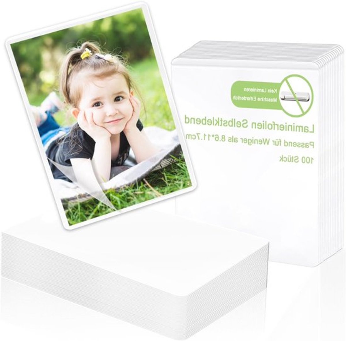 Pack van 100 Koud Lamineren Folie voor Foto's, ID Kaarten en Visitekaartjes, 8.7 x 11.7 cm, Zelfklevende Laminering zonder Machine