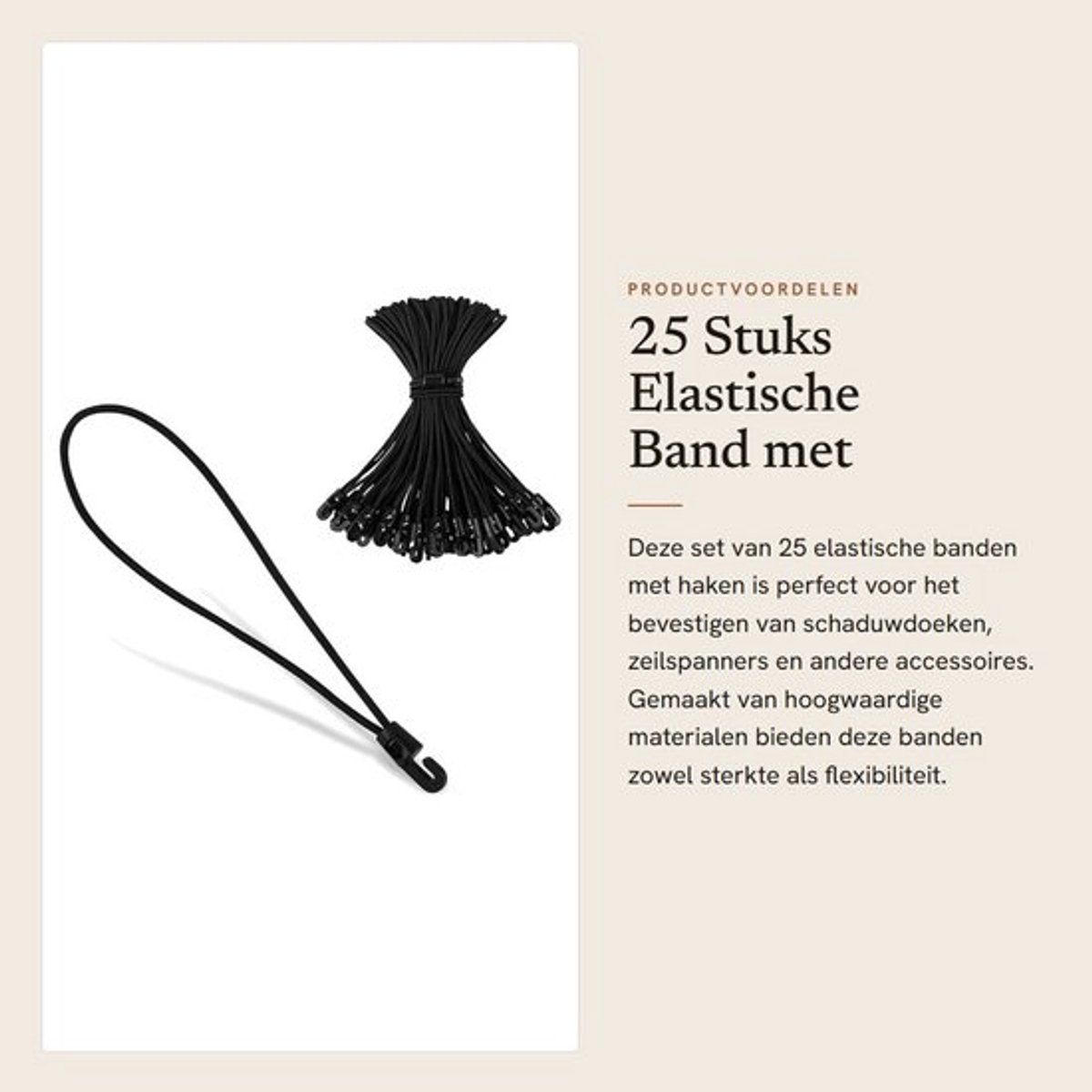 Elastische Band - 25 Stuks - 25cm/50cm Uittrekbaar - Haken - Schaduwdoeken/Zonneschermaccessoires - Hoogwaardige Latex/Kunststof - Spankabel