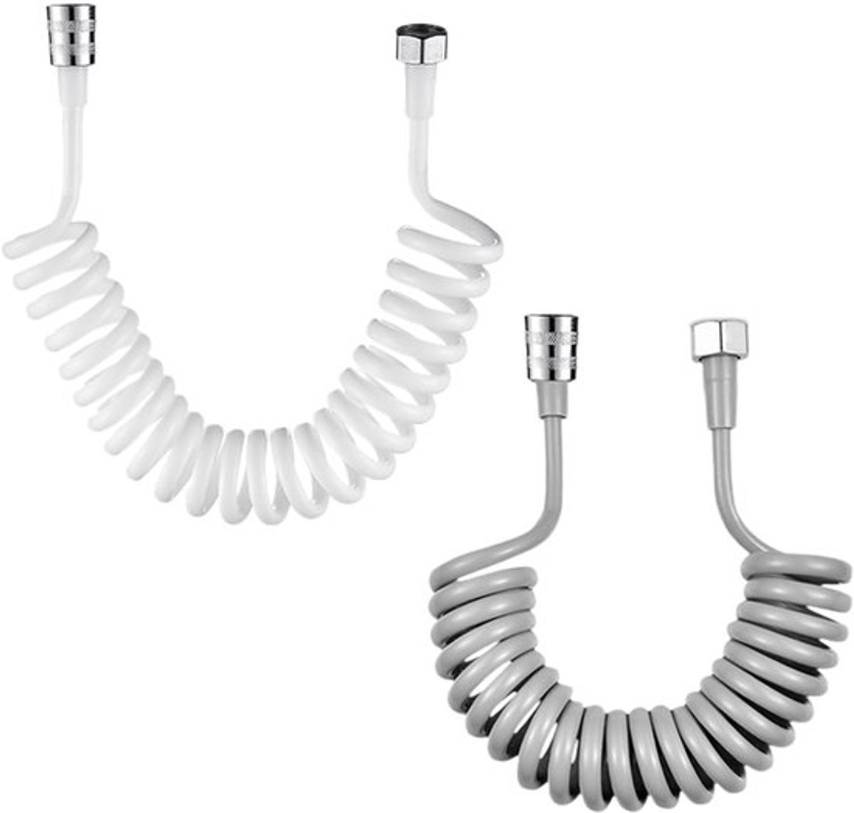 Douche Slang 300 cm - Set van 2 - Flexibel - PU Materiaal - Grijs/Wit - Slijtvast en Rekbaar - Doucheslang