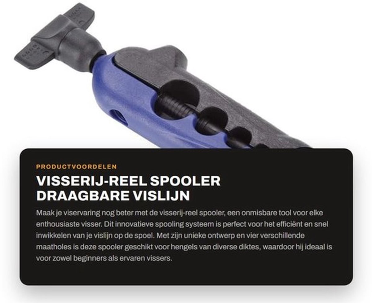 Vislijn Spooler Draagbaar - Verstelbaar Spooling Systeem - Kunststof/Roestvrij Staal - 4 Maten Gaten - 500 Meter Capaciteit - Lichtgewicht 56 Gram - Vislijn Winder