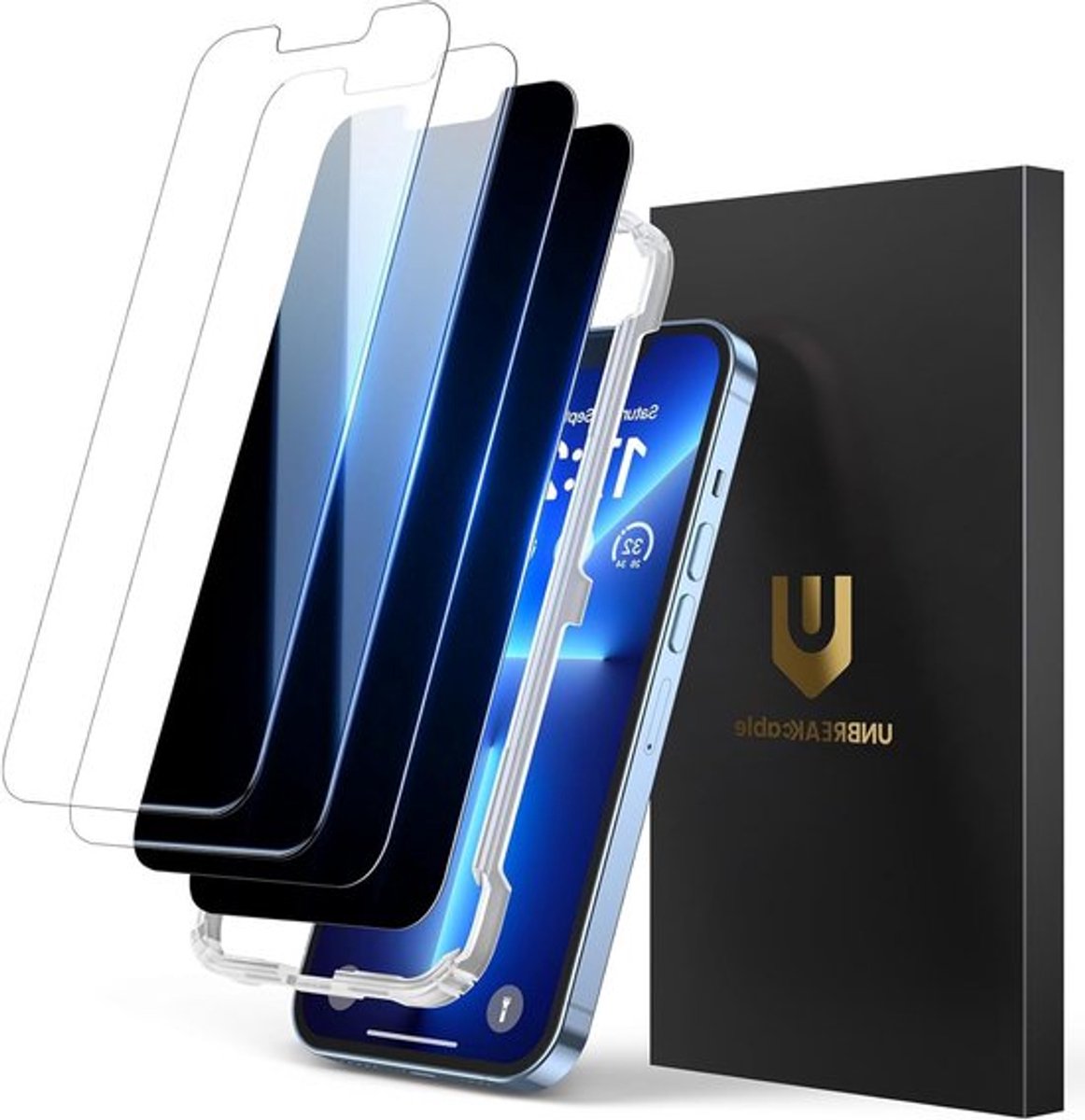 Set van 4 schermbeschermers voor iPhone 13 Pro - 2 privacy-schermbeschermers en 2 transparante schermbeschermers, dubbel schokbestendig en krasvast voor 6,1 inch smartphone