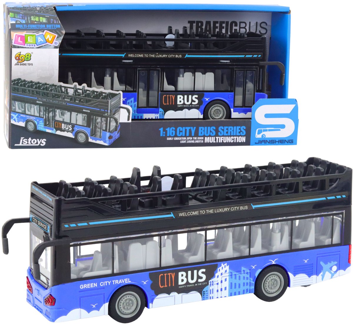 Stadsbus dubbeldekker 1:16 Rijverlichting klinkt blauw - UNI