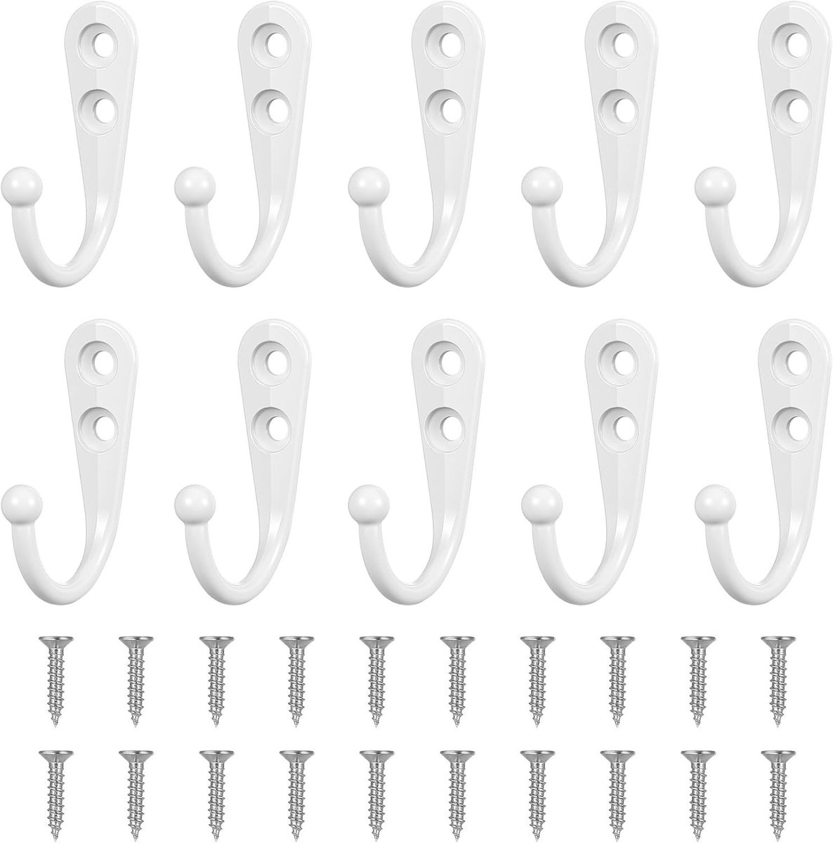 Kapstokhaken - Wit - 10 Stuks - Stevige Zinklegering - Voor Kledingkast en Wand