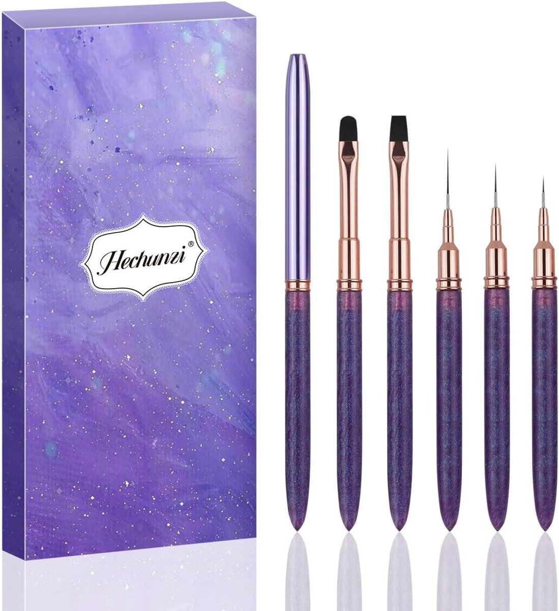 Nagelkwast Set - Paars - 5 Stuks - Penseel voor Gelverlenging en Nail Art - Voor Thuis en Salon