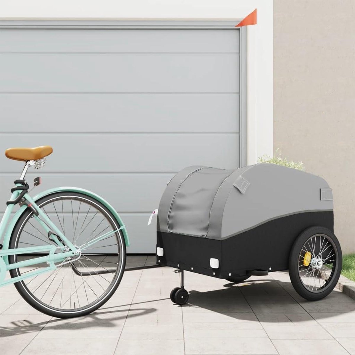 Fietskar - Fietsaanhanger Bagagekar - Goederen Vervoeren - Maximale Draagvermogen 45kg - 133 x 68 x 68 cm - Zwart Grijs