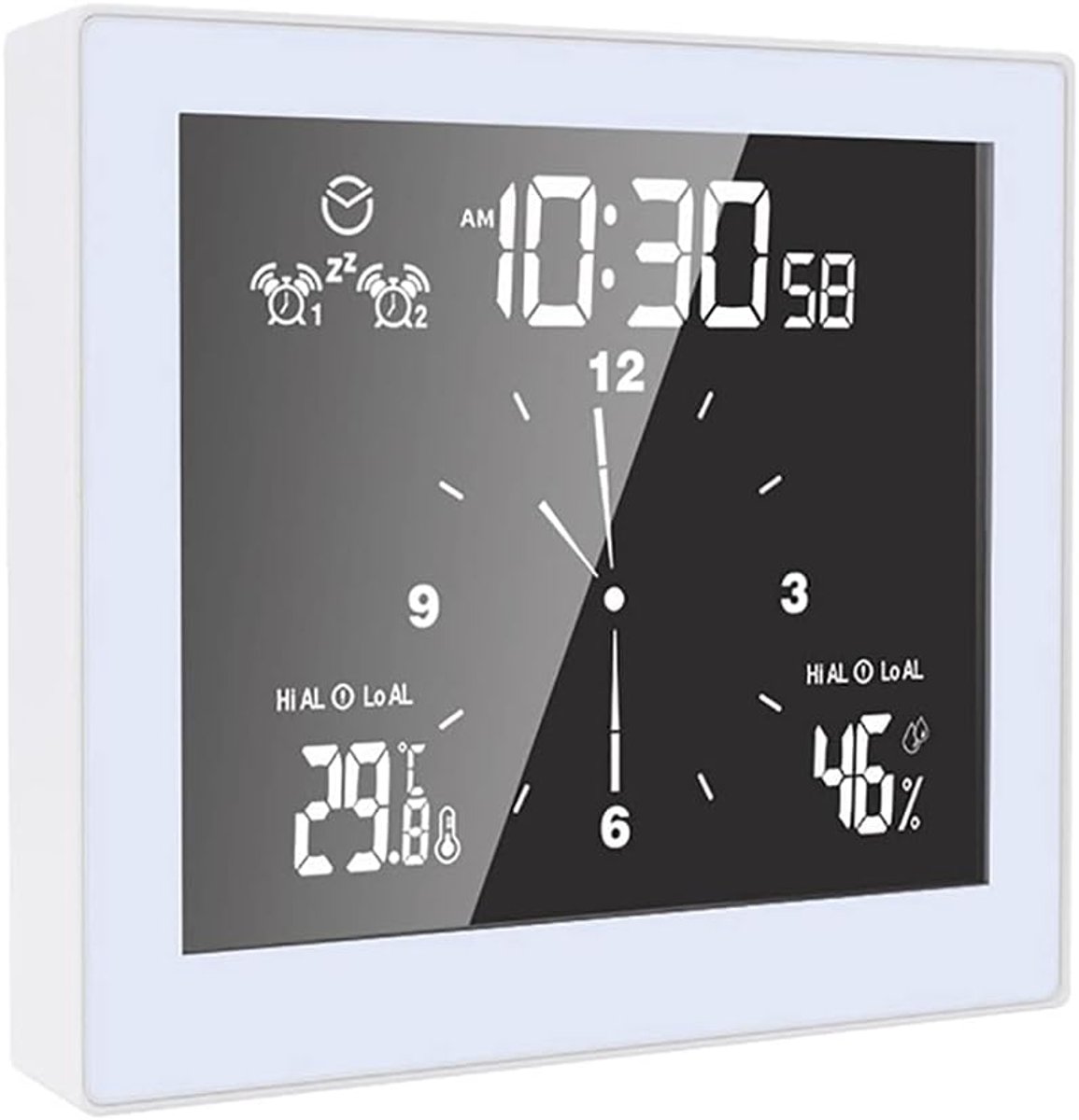 SnelShoppen - Touch Screen Klok met Zuignap - Multifunctionele Thermohygrometer Klok - Temperatuur en Vochtigheid Display - Wit - Voor Thuis en Kantoo
