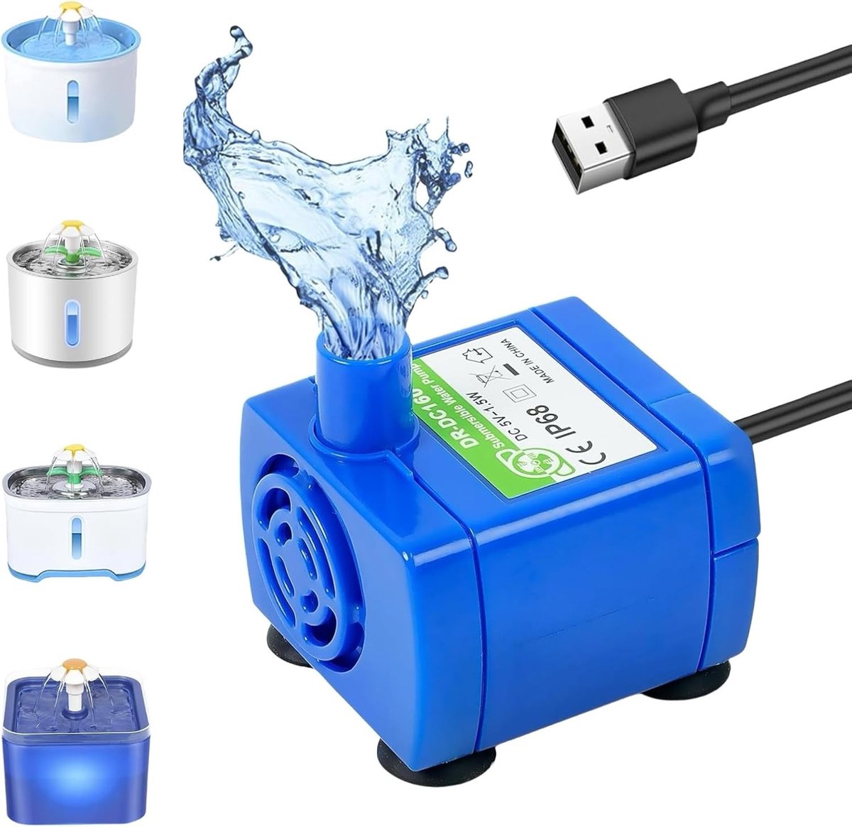 Fonteinpomp voor Huisdieren - Wit - Compact - USB-aangedreven en Stil - Voor Katten en Honden