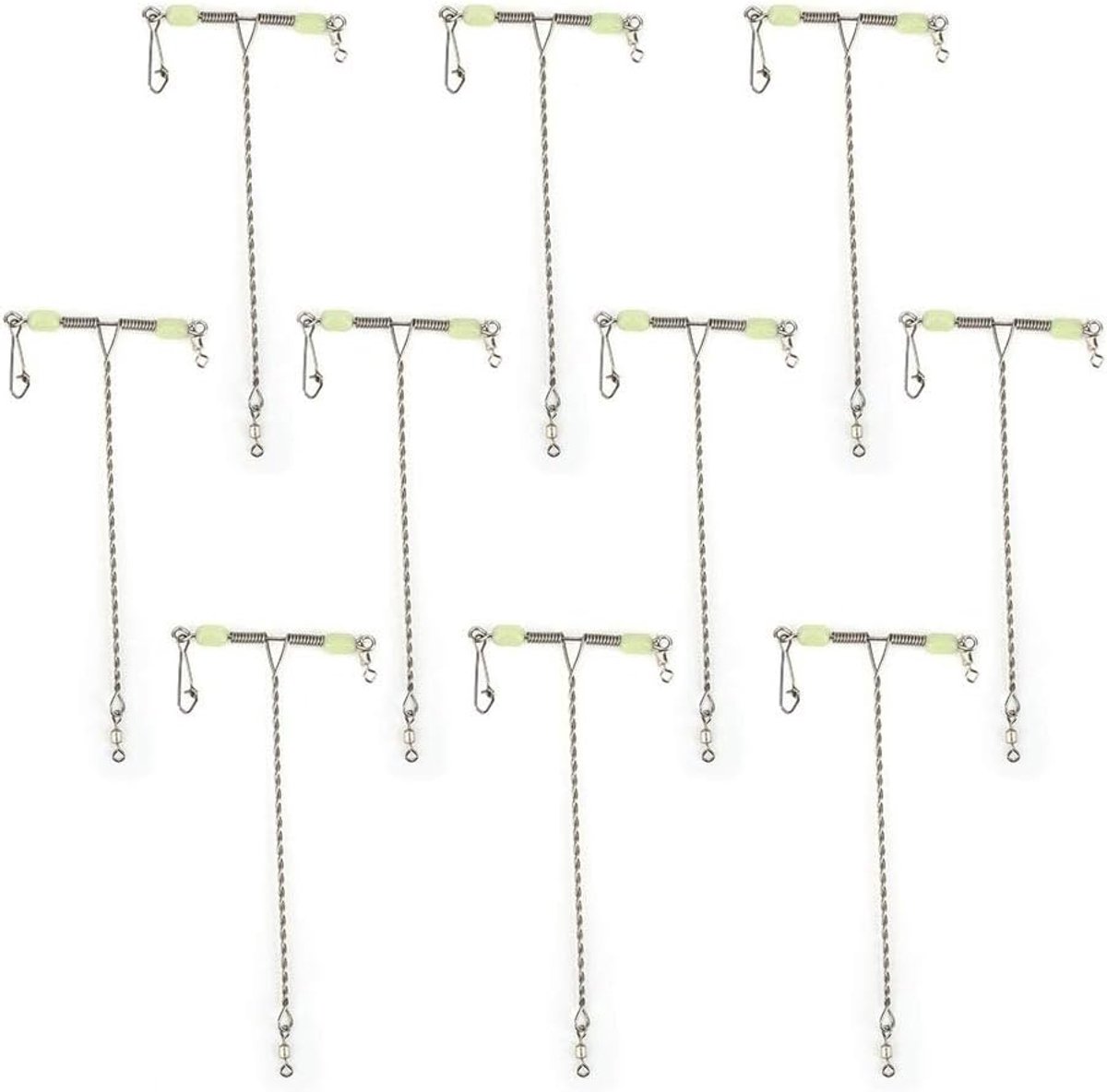 SnelShoppen - 10 Stuks T-vormige Draaiende Swivels met Luminous Kralen, RVS 3-Weg Rolling Swivel voor Vissers, Corrosiebestendig en Duurzaam