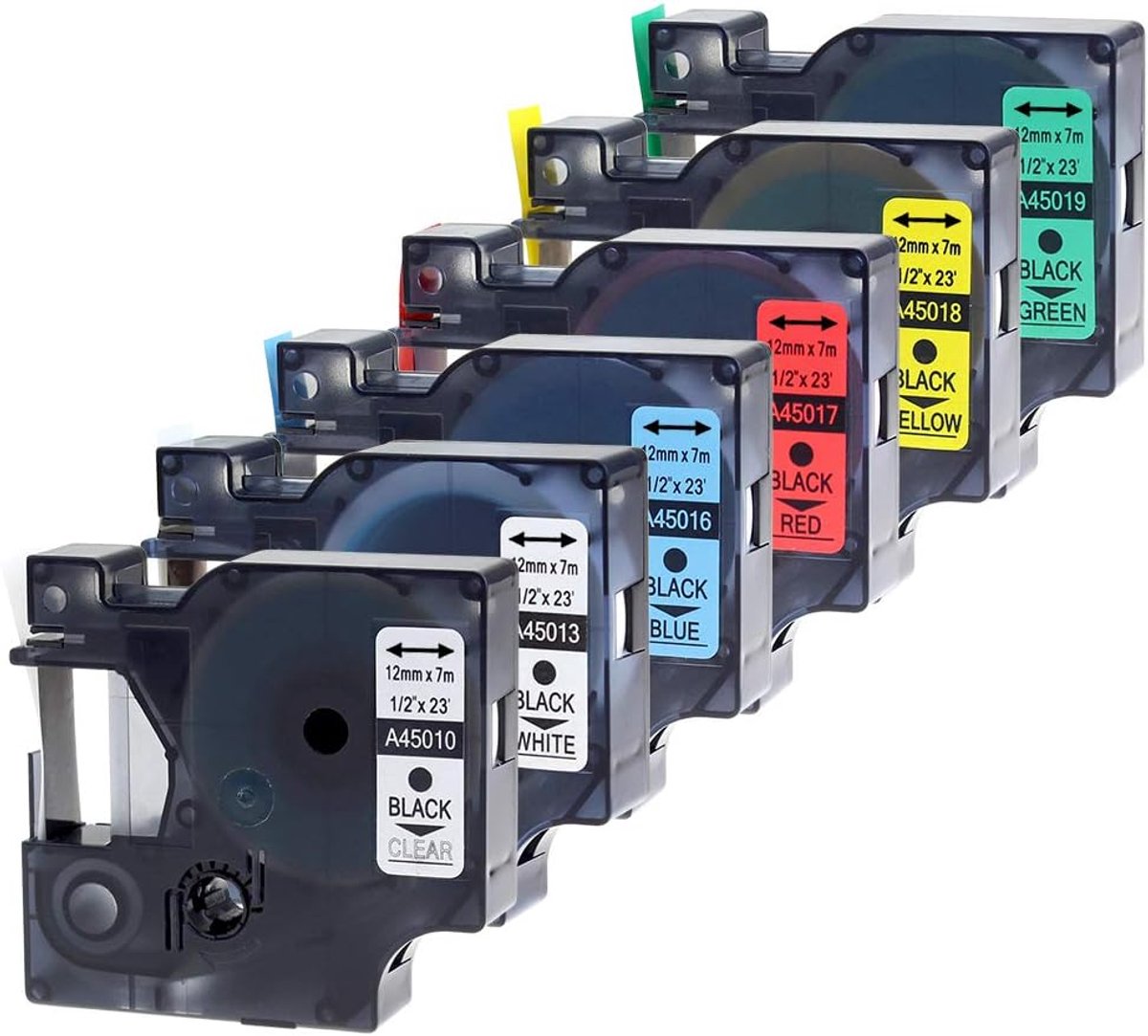 SnelShoppen - 6X Compatibele Labeltapes Voor Dymo D1 Label Tape 12mm 45010 45013 45016 45017 45018 45019 Kleurige Tape Voor Dymo LabelManager 160 210D
