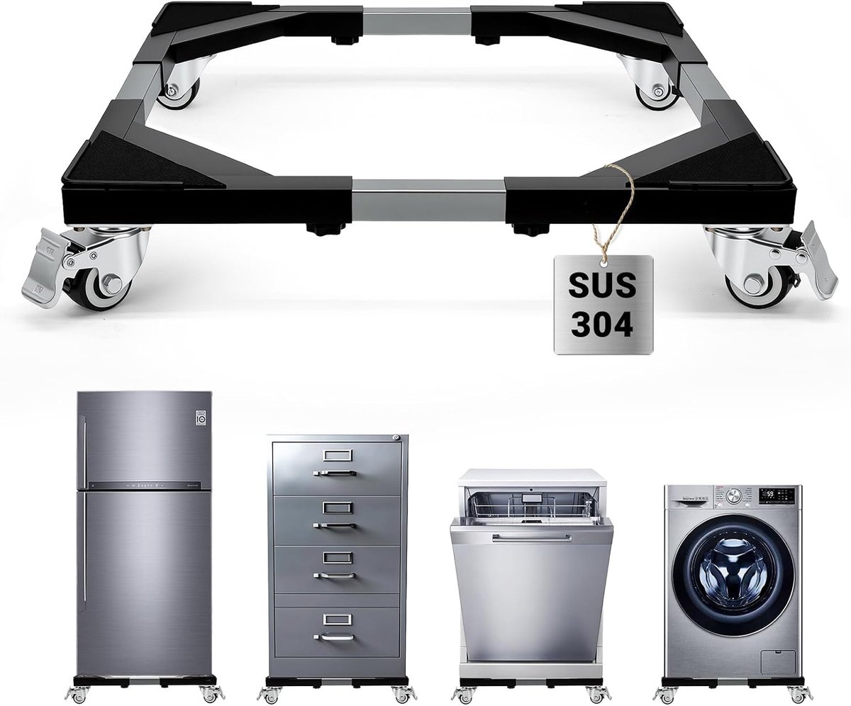 SnelShoppen - Wasmachine Onderstel met Wielen, Verstelbaar Basis voor Wasmachine (54-71 cm), Koelkast Onderstel met Wielen, 300 kg Laadcapaciteit, 4 Z