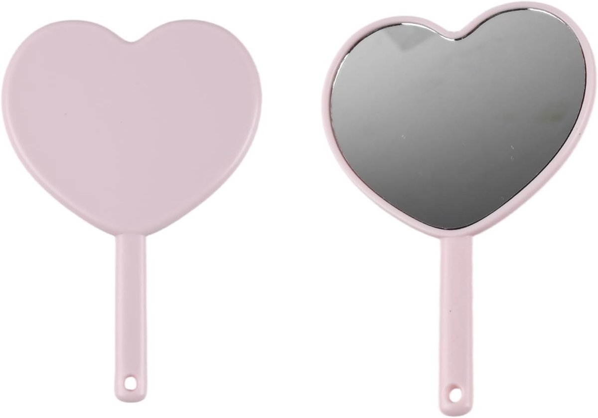 Handspiegel 12 x 8 cm - Hartvormig - Roze, draagbaar - Perfect voor onderweg - ShopVlot