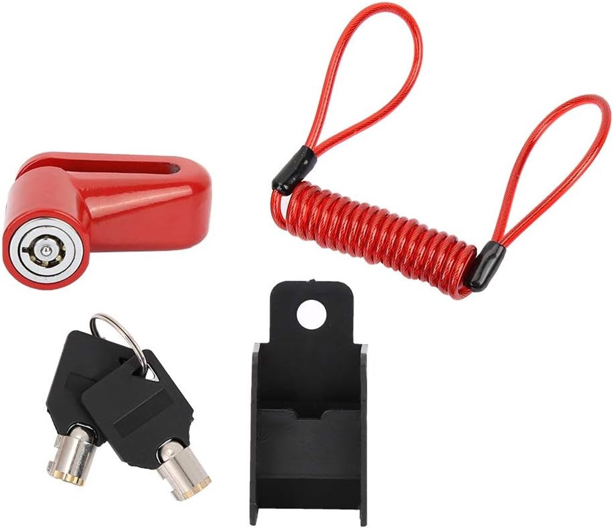 SnelShoppen - Professionele Disc Remslot met Draad, Antidiefstal voor Wielen, Geschikt voor Elektrische Scooter, Compact en Licht, Rood
