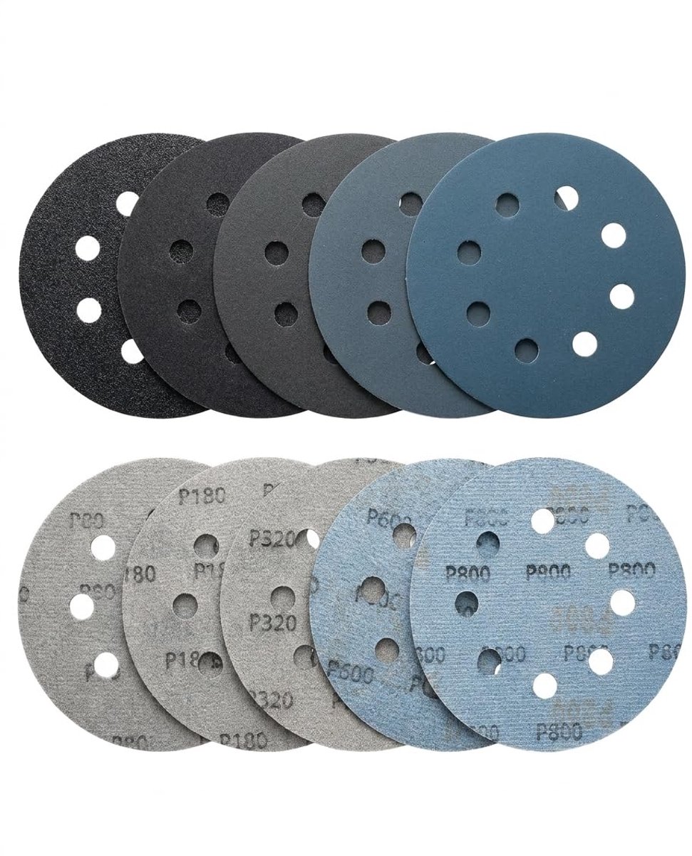 SnelShoppen - Schuurschijven 115 mm Klittenband Korrel 80/180/320/600/800 - 40 Stuks Nat/Droog Schuurpapier voor Excentrische Schuurmachine met 8 Gate