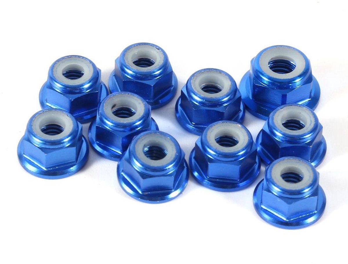SnelShoppen - Hexagonale Zelfvergrendelende Moeren 10pcs M4 CNC Aluminium Moer met Nylon Flens Zelfvergrendelende Moer Metaal Moeren (Blauw)