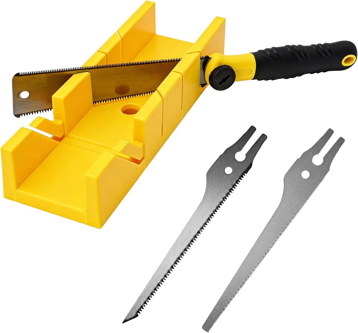 SnelShoppen - Gele Miterbox met Zaag, Japanse Zaag, Set met 3 Verwisselbare Zaagbladen, Fermentatie Sjabloon, Miter Tray, Handzaag voor Metaal, Hout,