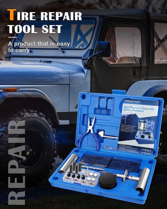 Band Reparatie Kit - Autobanden Set - Onderweg Reparen - 69 Delige Set - Universeel Tubeless - Blauw — afbeelding 4