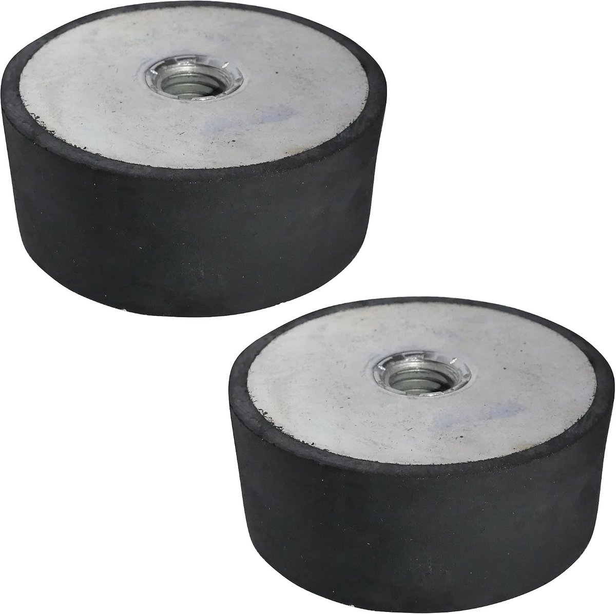 SnelShoppen - Set van 2 ronde trillingsdempende voeten - binnen draad M10 - Ø50mm H: 20mm - rubber en staal - zwart en zilver - 2587N belastbaarheid