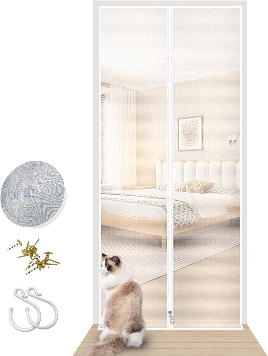 SnelShoppen - Vliegenraam voor Ramen en Deuren voor Katten - Dierenbescherming met Rits - Ademend en Geventileerd - Geschikt voor Balkon en Slaapkamer