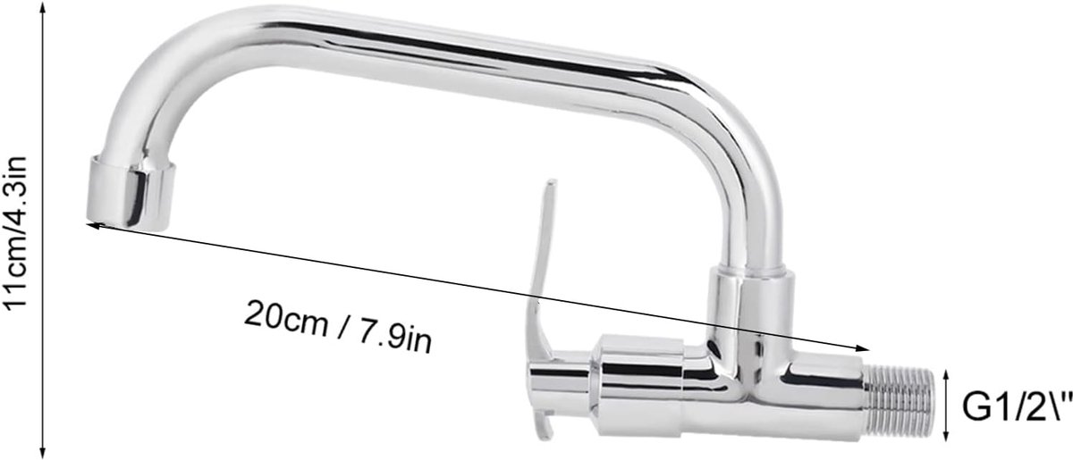 SnelShoppen - Wandkraan 1/2 Inch Enkel Koud Water Kraan, Messing Behuizing, RVS Slang, 360 Graden Draaiend, Keuken Faucet voor Thuisgebruik (20cm)