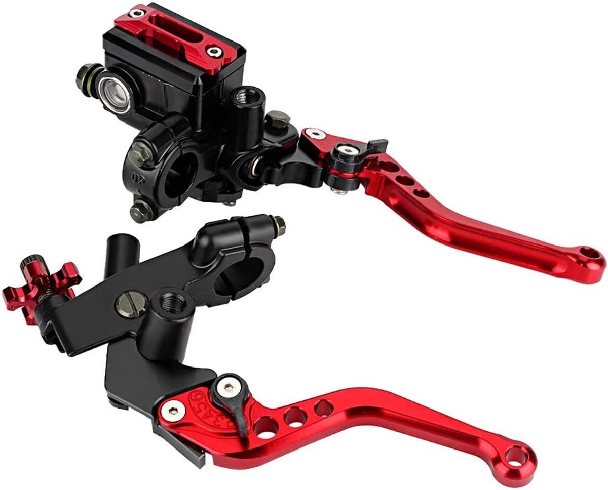 SnelShoppen - Universele Zylinderhebelzylinderbremskupplungen 7/8" (22 mm) - 1 Paar, Master Bremshebelzylinder in Rood voor Motorfiets, Scooter en Bro