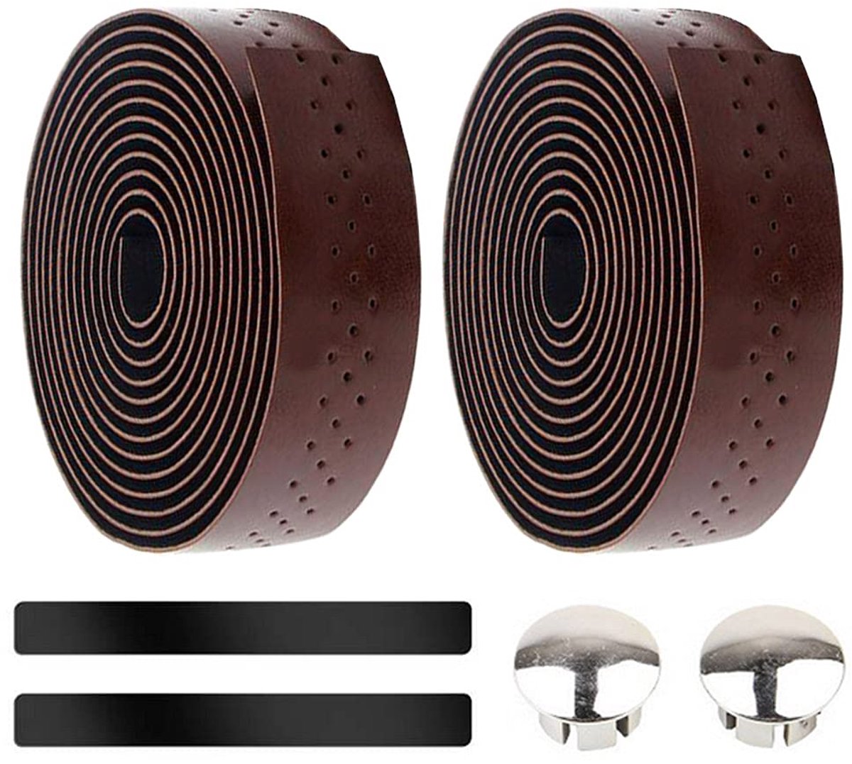 SnelShoppen - 2 Rollen Fietshandvatten Fietsen Road Bike Handlebar Band Leer PU Fietsband Antislip Comfort Bruin Met Handvat Eindstoppers