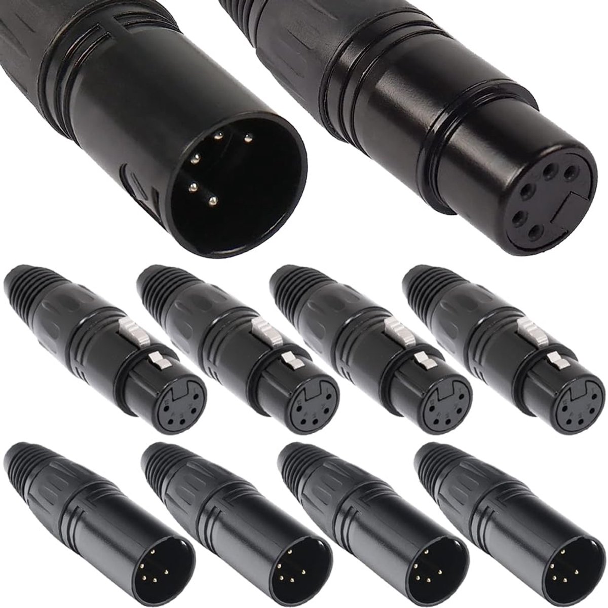 SnelShoppen - 5 Pin XLR Female en Male Plug Connectors - 8 Pack - Geluidsconnector voor Microfoon, Luidspreker, Camera, Versterker - Duurzaam Metaal,