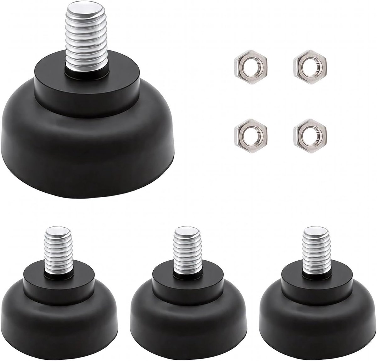 SnelShoppen - 4 Stuks Verstelbare Meubelpoten M8×35mm met Antislip Rubber Basis en Moer voor Tafel, Bank, Kast - Hoogwaardige Stalen en Rubber Constru