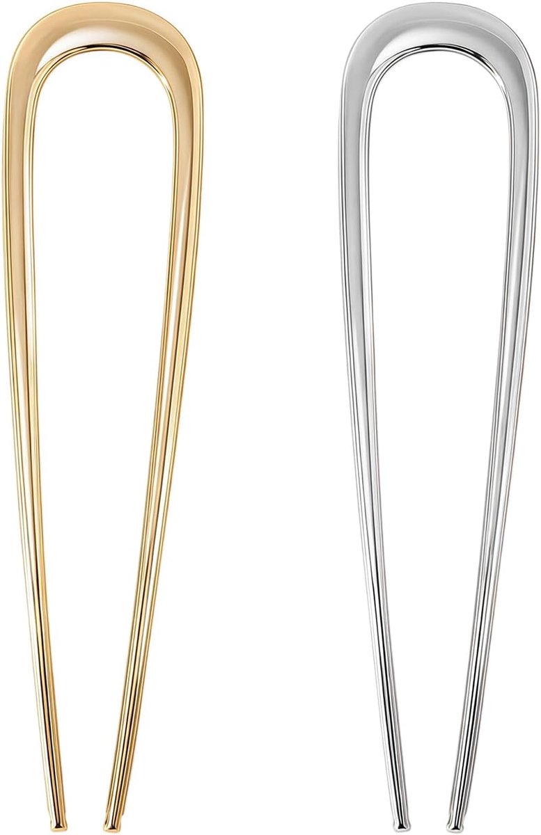 Set of 2 Hair Clips U Shape Minimalist Metal Hair Forks for Women French Style Hair Clip for Bun, Vintage Hair - ShopVlot