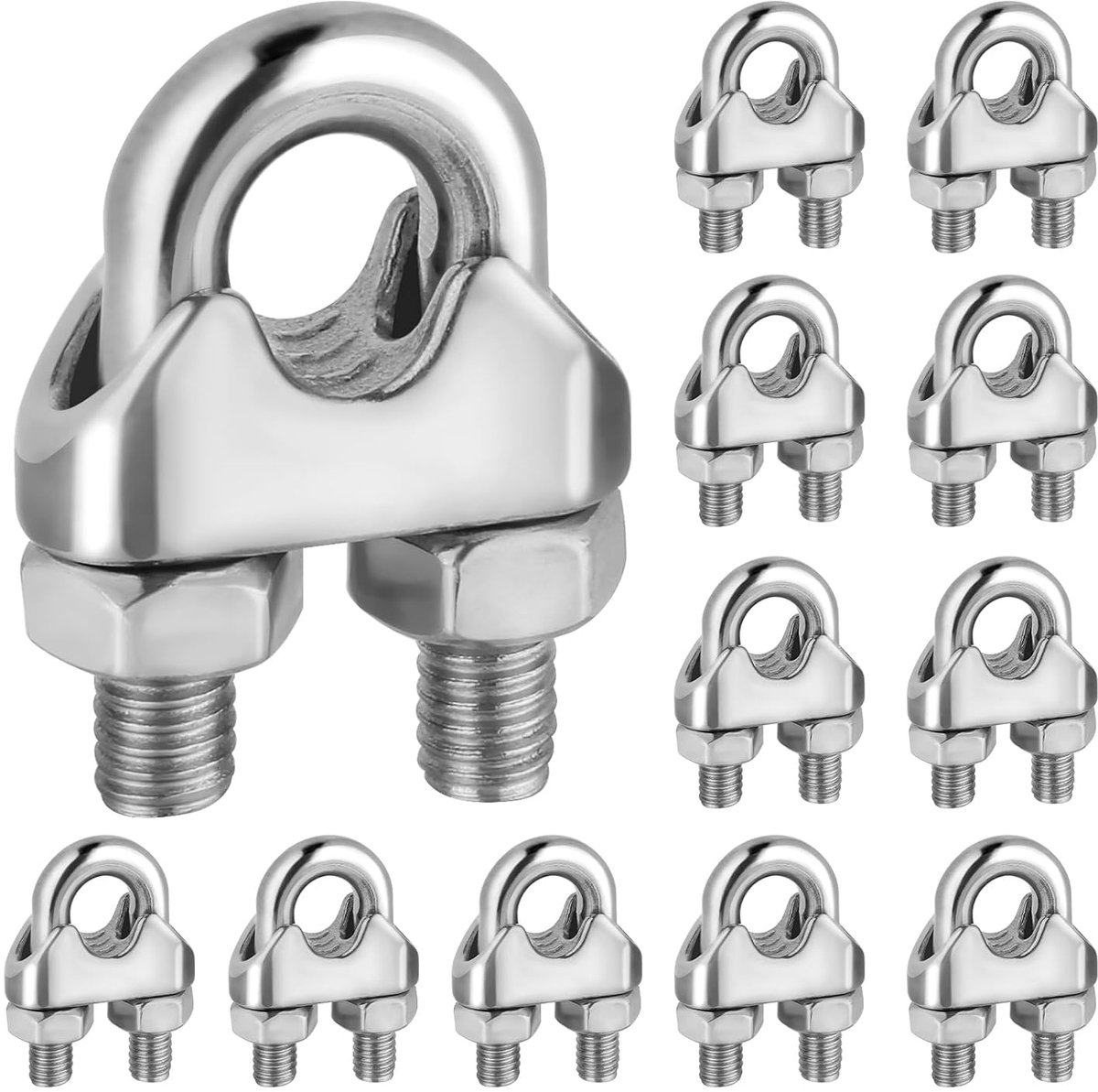 SnelShoppen - Pack van 12 M6 Kabelclips, 304 Roestvrij Staal, DIN 741 Kabelbeugels, 6 mm, Perfect voor Touwen, Zonnezeilen, Kledinglijnen en Banners