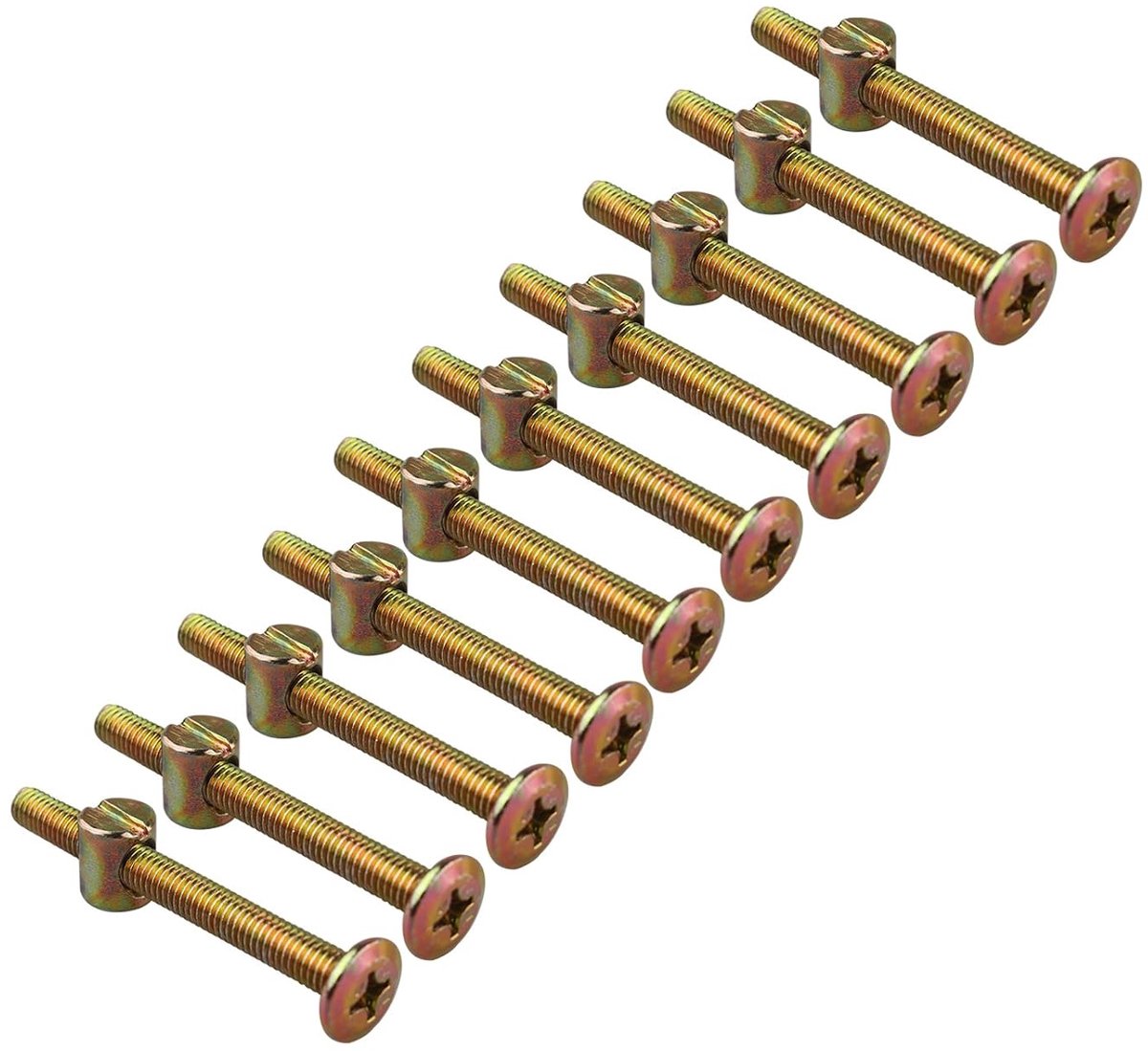 SnelShoppen - Allen schroef met sleufmoer M6, 10 stuks 60mm, voor meubels, ledikant, houten bed, stoel, duurzaam en roestvrij, brons